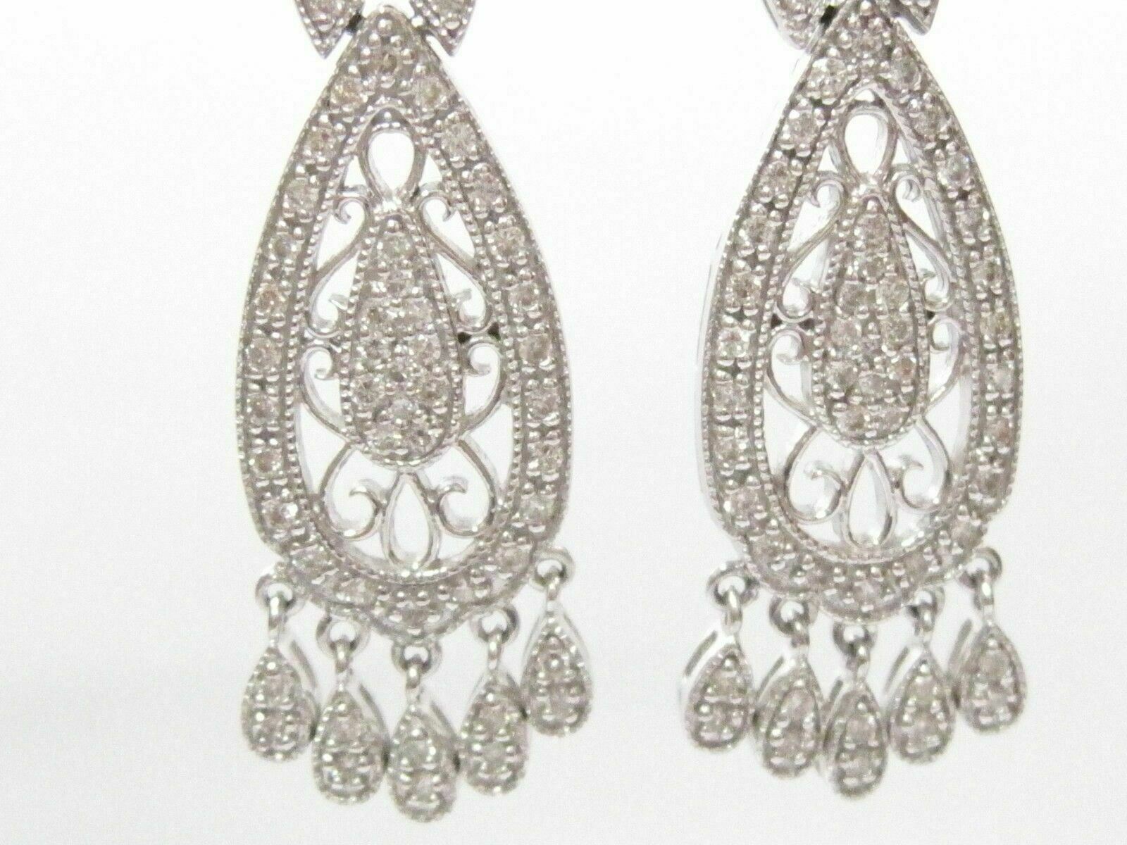 Fine Art Deco-style Chandelier Dangling Diamond Earrings G-H VS1 14k White Gold