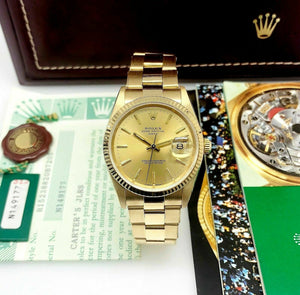 Rolex Date 34MM Midsize 18K Yellow Gold Watch Complete Set Ref 15238 N Serial