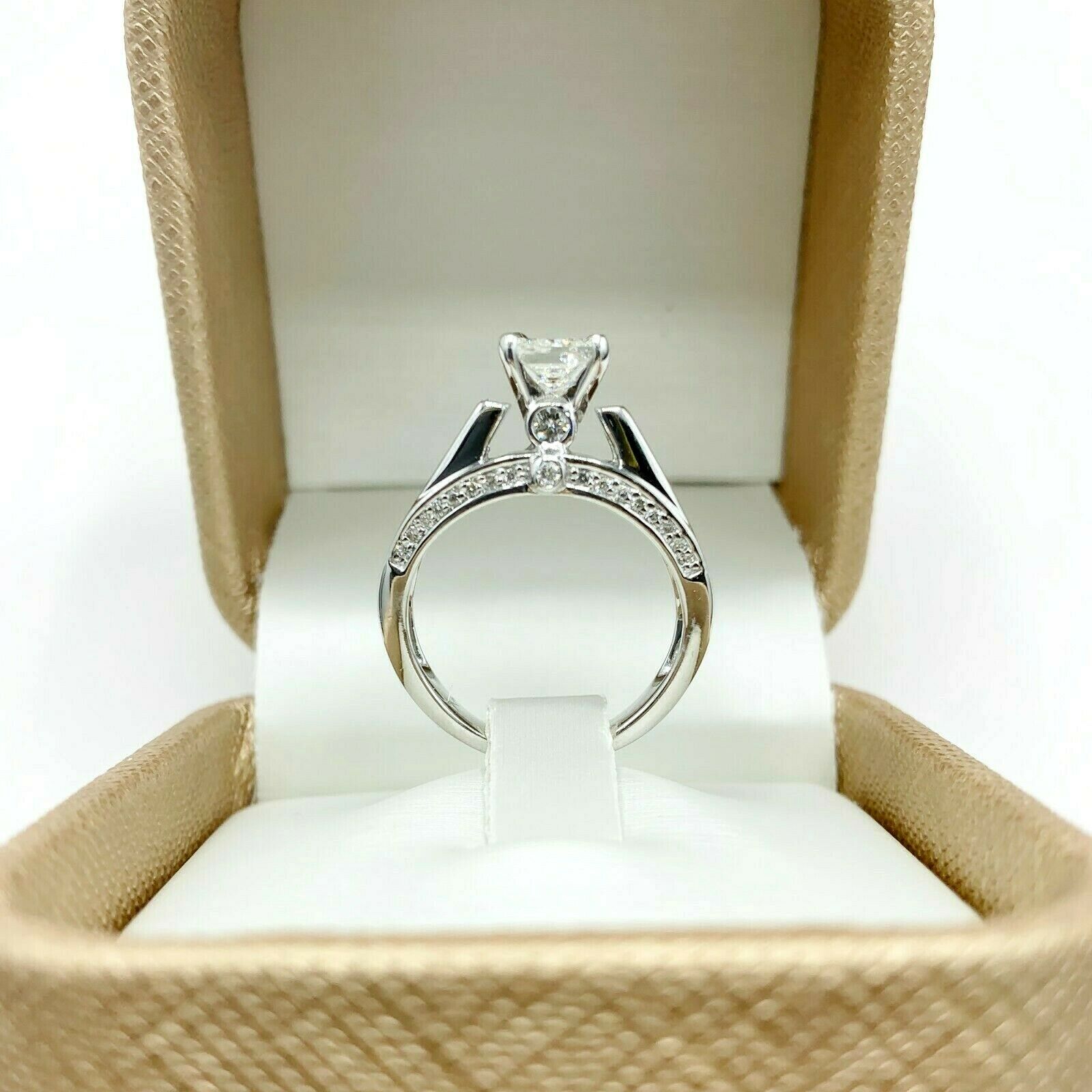 2.12 Carats tw Princess Cut Diamond 3 Sided Engagement Ring 1.02 Carat Center