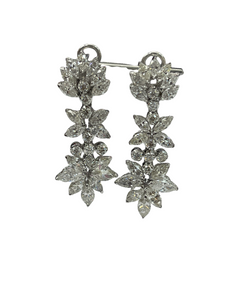 Marquise and Round Brilliants Drop Flower Diamond Dangling Earrings 18kt