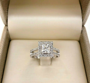 1.59 GIA D VS2 Princess Cut Diamond Halo Split Band Engagement/Wedding Ring 18K