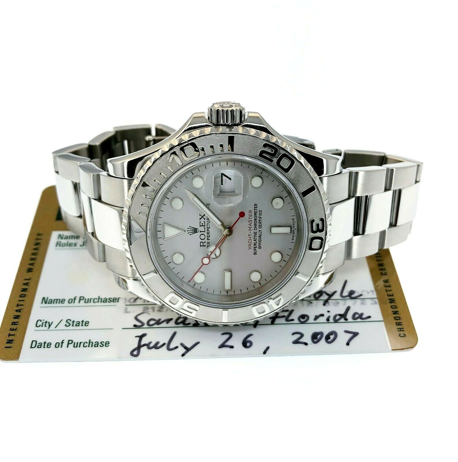 Rolex 40MM Mens Yacht-Master Platinum and Steel Watch Ref # 16622 Box and Card