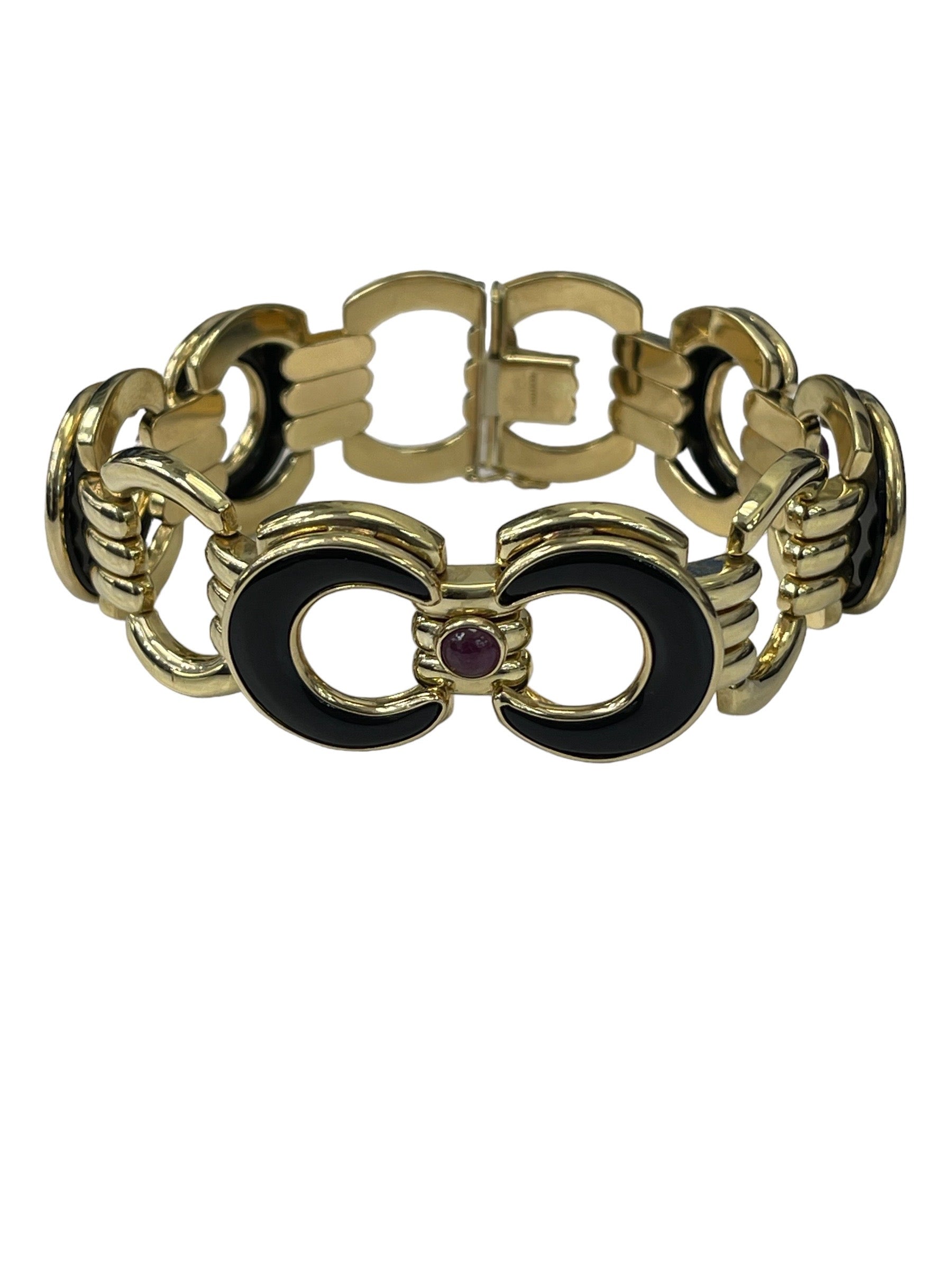 Onyx and Ruby Yellow Gold Link Bracelet 14kt