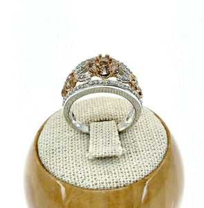 0.70 Carats Fancy Brown and White Round Brilliant Diamond Flower Motif Ring 14K