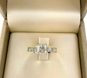 2.02 Carats t.w. Princess Cut Diamonds Engagement Ring 1 Carat Center 14K 2 Tone