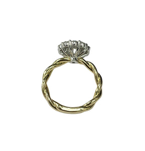 Flower Halo Round Brilliant Diamond Ring Twist Shank 14kt YG