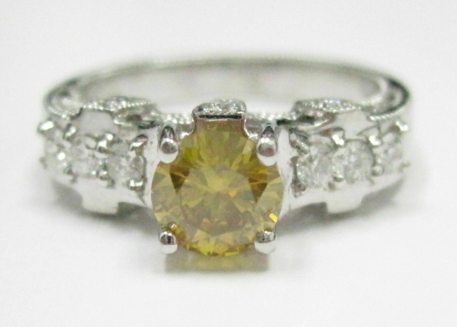 2.11 TCW HPHT Round Fancy Yellow Solitaire Diamond Engagement Ring 14kt WG