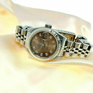 Rolex 26MM Lady Diamond Datejust 18 Karat White Gold Steel Watch Ref # 79174