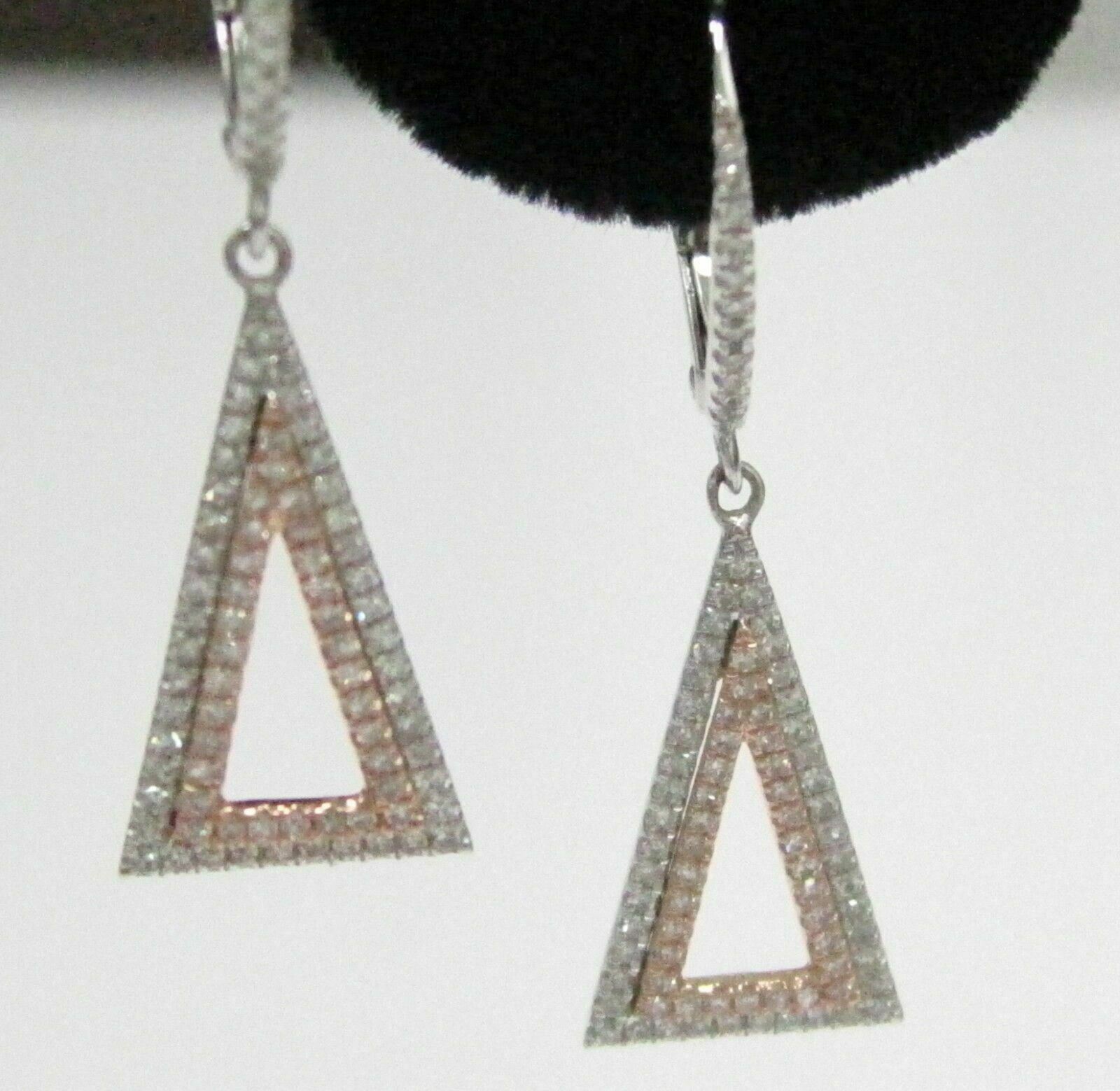.44 TCW Slim Micro-Pave Round Diamonds Triangle Dangling Earrings 14k WGold