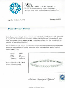 $12,850 Retail 4.20 Carats t.w. Italian Diamond Tennis Bracelet 18K White Gold