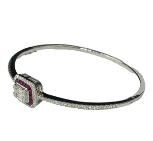 Ruby Gem Baguettes Cluster Diamond Bangle Bracelet 18kt