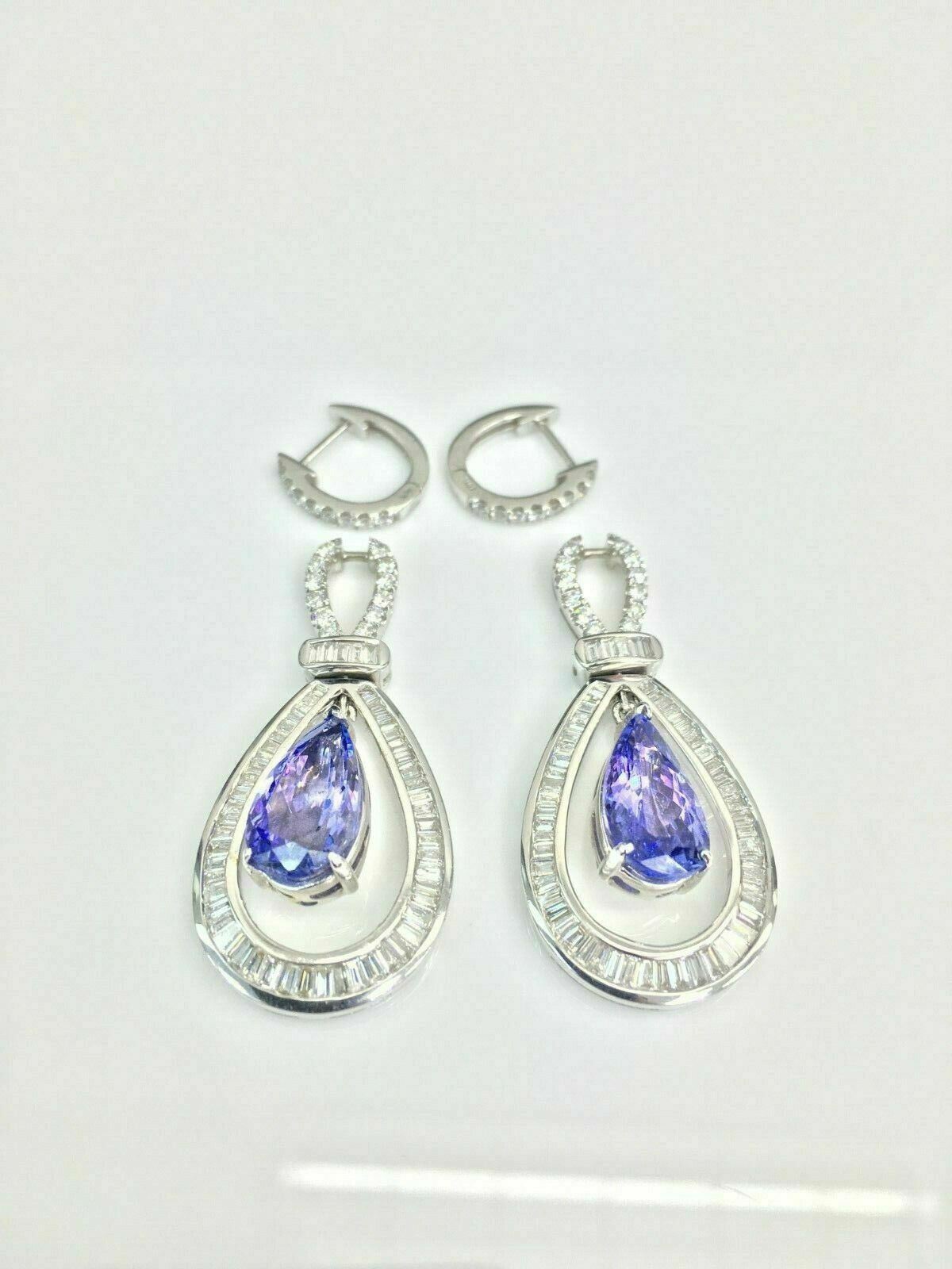 10.84 Carats t.w. Diamond and Tanzanite Custom Made Dangle Earrings 18K Gold