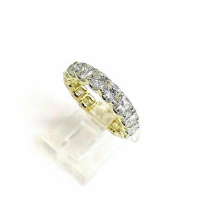 5.42 Carats Cushion Cut Diamond U Prong Eternity Band Ring 18K Yellow Gold FG VS