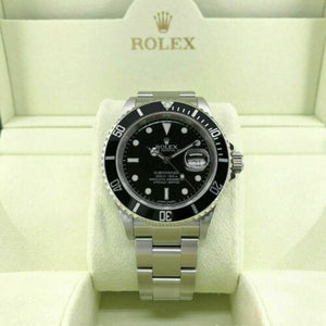 Rolex Black Submariner Date Stainless Steel Watch Ref 16610 M Engraved Serial