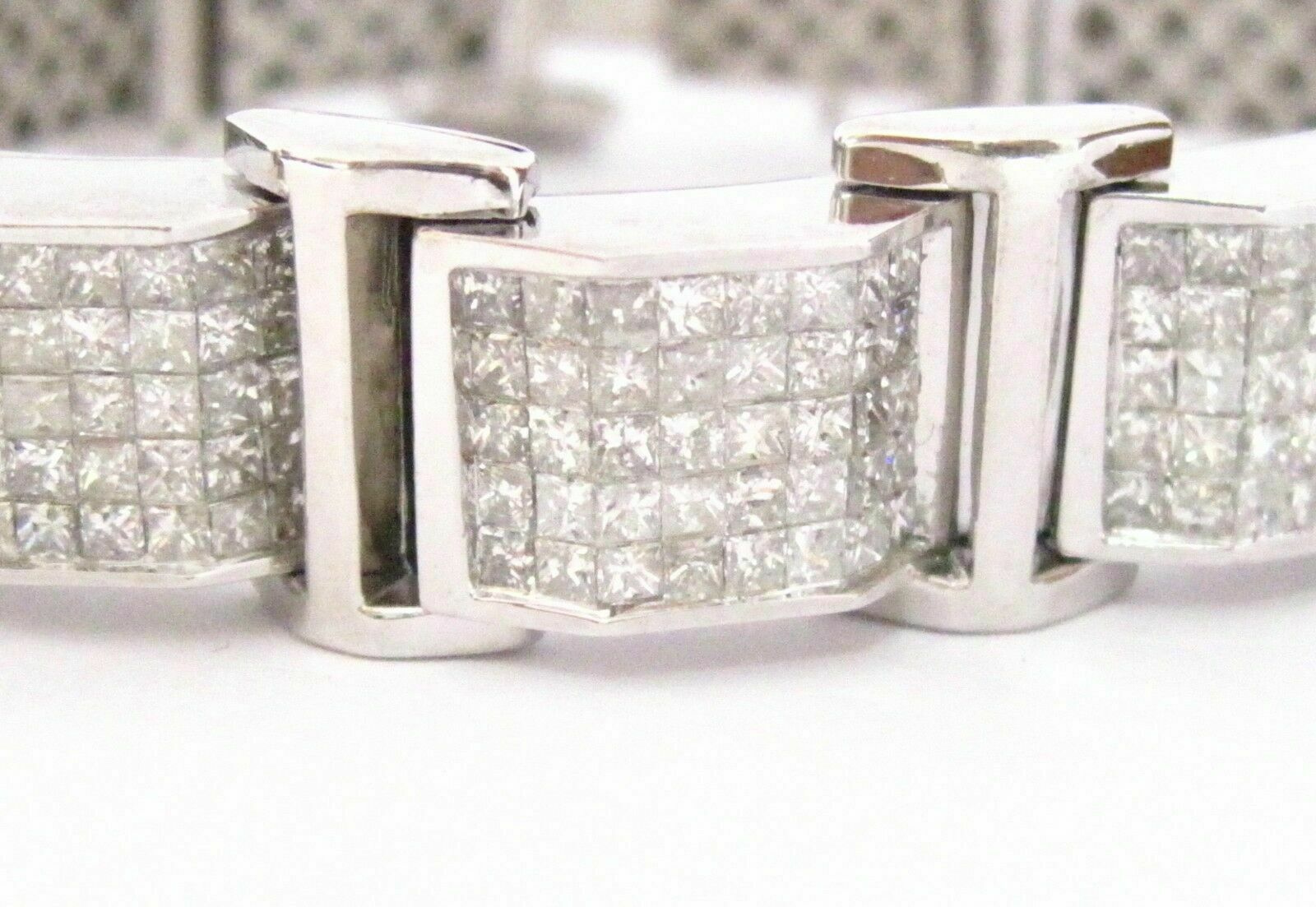 20.00Ct Men's Princess Cut Diamond Bracelet Invisible Set G-H VS2/SI1 14k W Gold