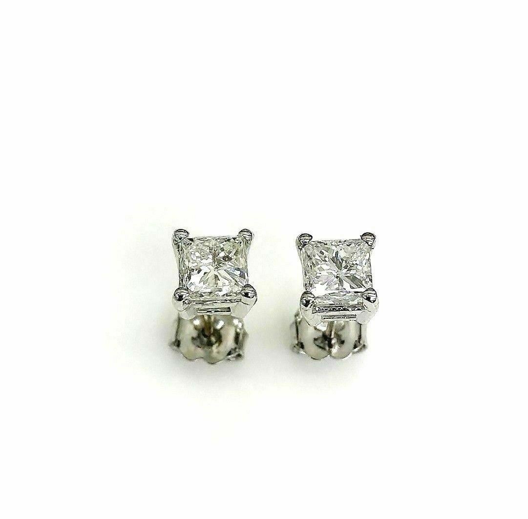 Natural Colorless 1.40 Carats t.w. PrincessCut Diamond Stud Earrings 14K White