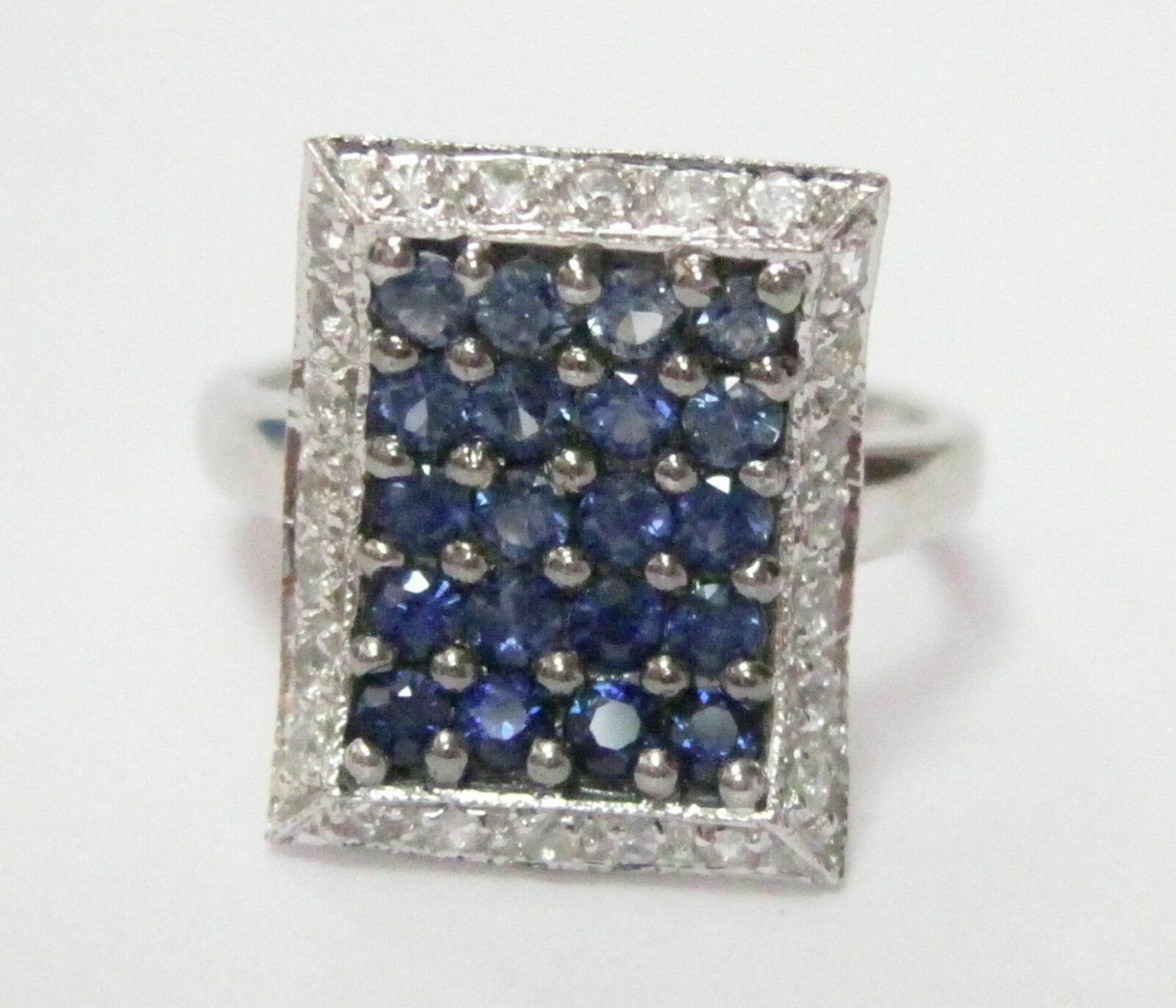2.0 TCW Natural Blue Sapphire & Diamond Accents Ring Size 5 14k White Gold