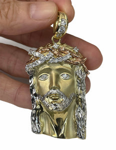 Christ The King Face Pendant Round Brilliants Diamonds Yellow Gold 14kt