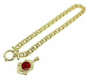 Solid 18 Karat Yellow Gold charm Necklace with H VS Diamond and Agate Enhancer