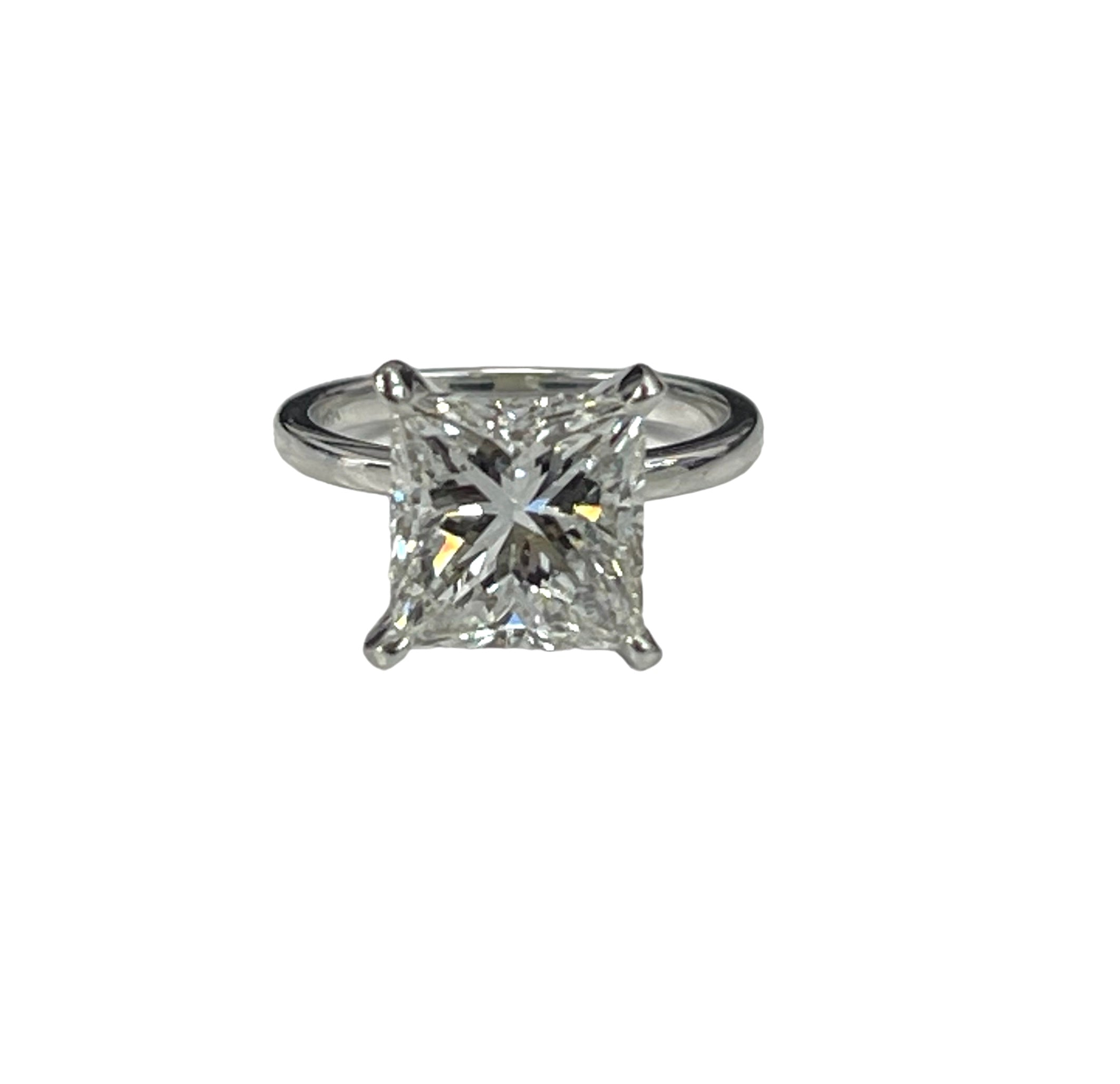 Princess Cut Solitaire Diamond Ring GIA Certified 4.0 Carats F-SI2