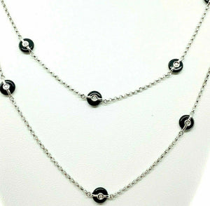 0.25 Carats t.w. Hand Assembled Diamond by The Yard and Onyx Necklace Chain 14K