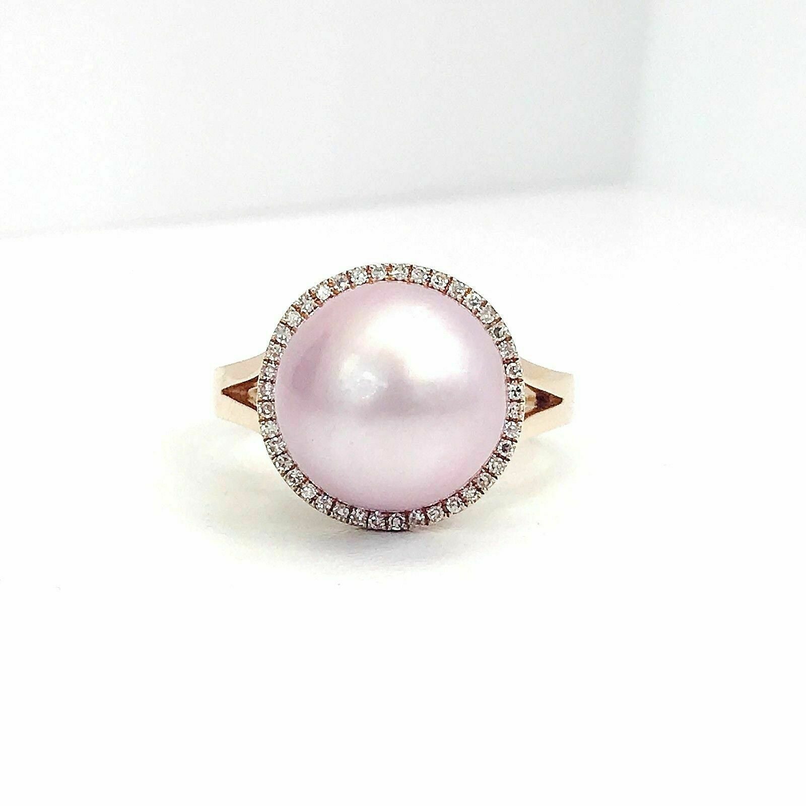 Pink Freshwater Pearl with Diamond Accents Solitaire Ring Size 7 14k Rose Gold