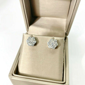 1.70 Carats t.w. Round Diamond Flower Cluster Stud Earrings 14K White Gold