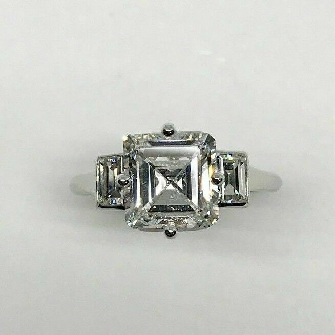 Huge Look D IF 2.84Ct Antique Step Cut GIA Diamond Art Deco PLAT Engagement Ring