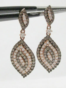 FINE Leaf Drop Round Brilliants Champagne Diamond Dangling Earrings 14kt RG