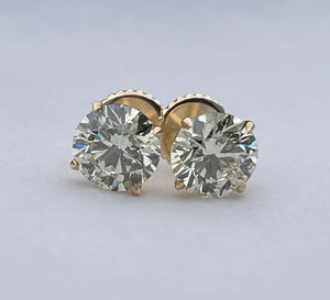 Round Brilliants Stud Diamond Earrings 6.03 Carats 14kt Yellow Gold