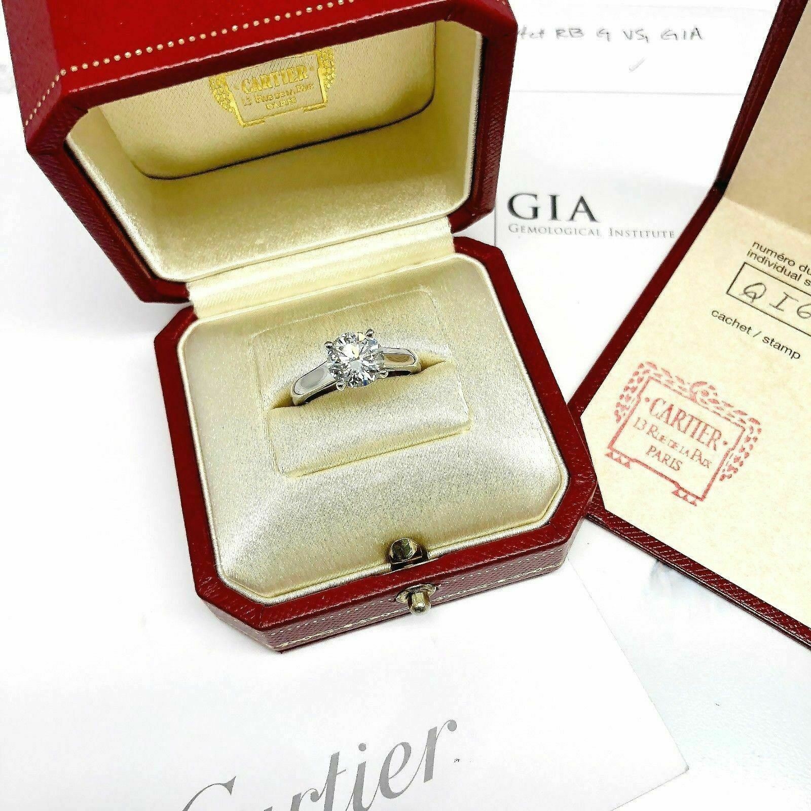 Original Cartier Platinum Ring 2.14 Carats GIA G VS1 Round Diamond Cut w Reciept