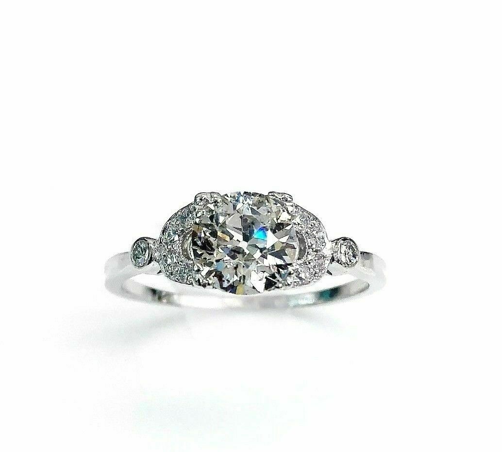 Antique 1940's 1.51 Carats Center Old Euro Cut Diamond Wedding/Engagement Ring