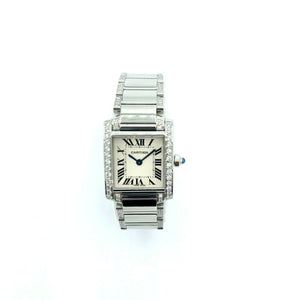 Womens Cartier Tank Diamond Bezel and Links Quartz Watch 25x20mm Stainless Steel