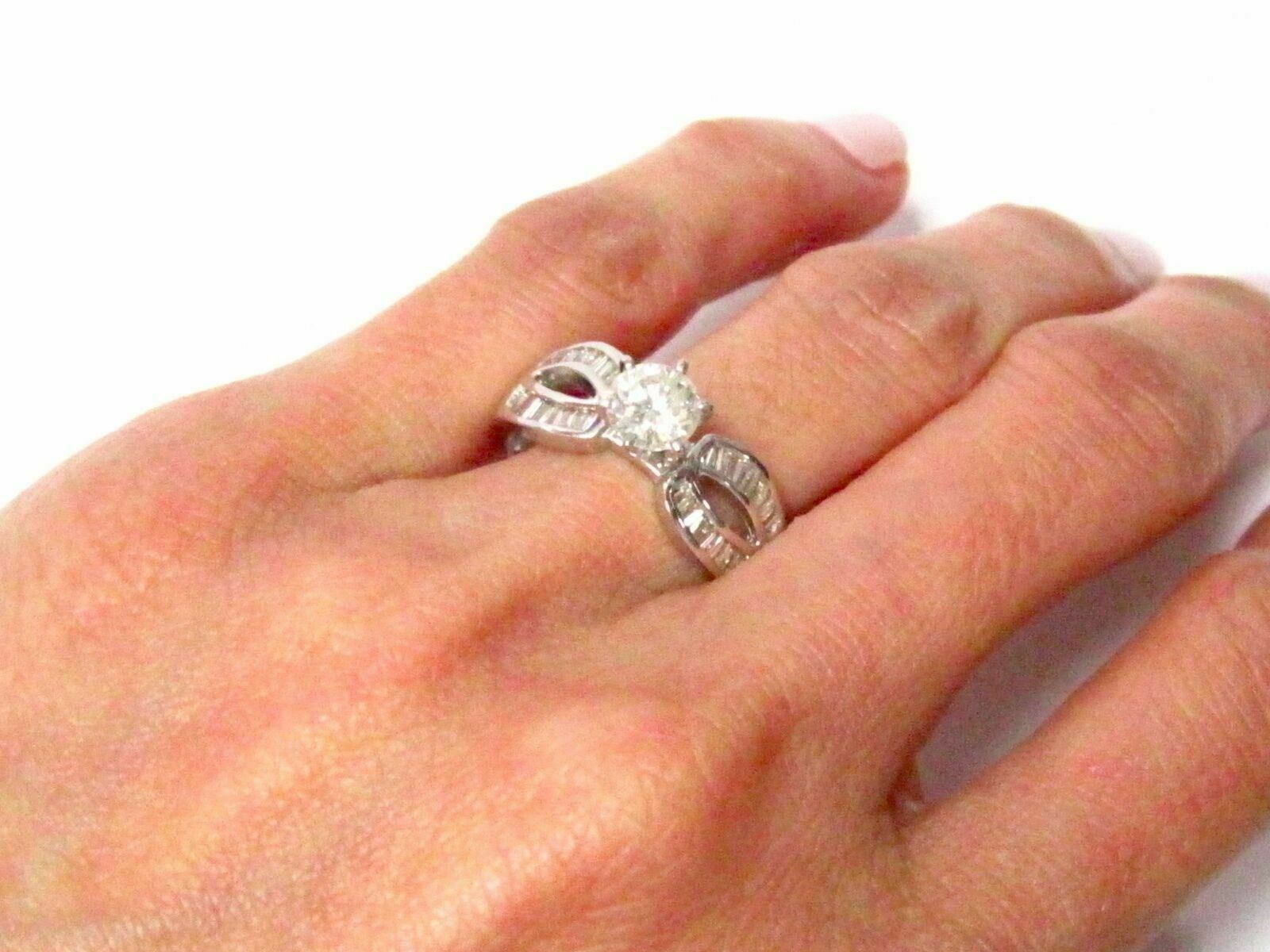 1.19 TCW Round & Baguette Diamonds Engagement/Anniversary Ring Size6.5 H SI1 14k