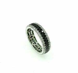 2.61 Carats t.w. Natural Black and White Diamond Pave 4 Row Eternity Ring 18KW