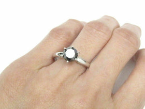 1.77 TCW Handmade Round Black Diamond Solitaire Engagement Ring Size 7 14kt