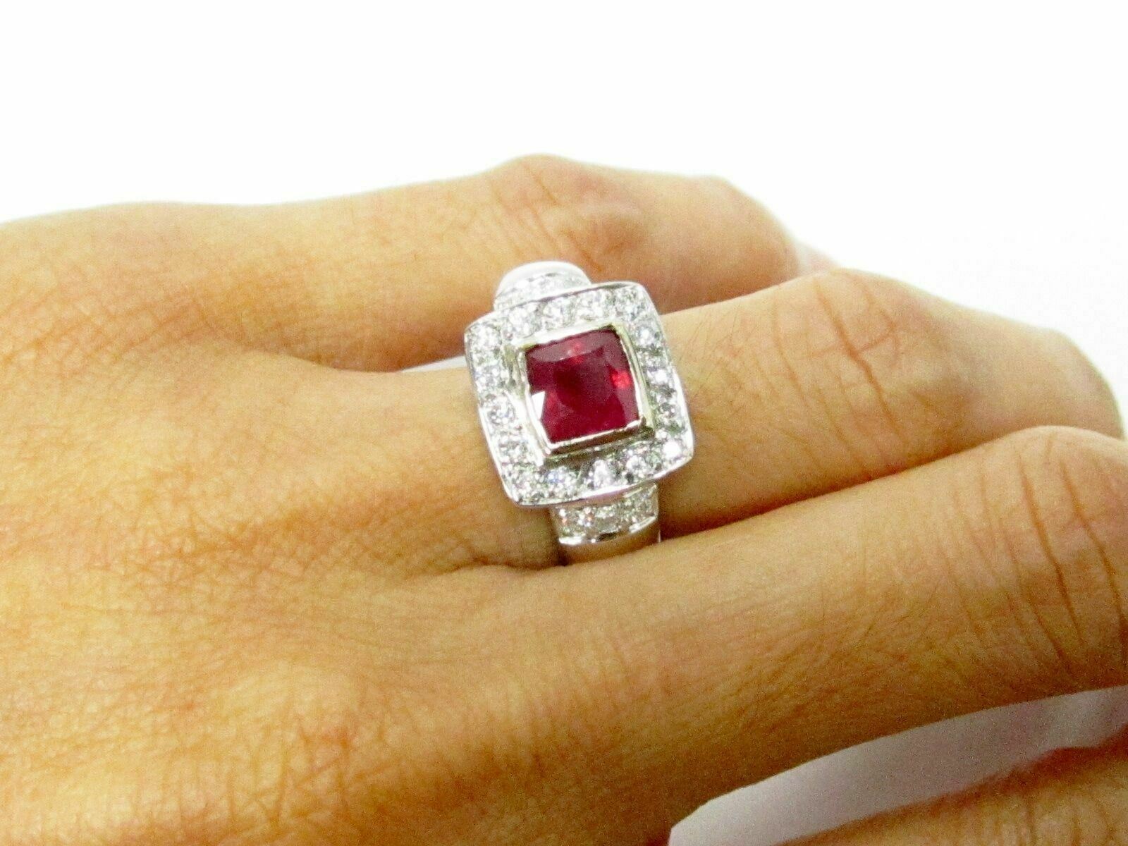 1.77 TCW Princess Red Ruby & Diamond Cocktail Ring G VS2 14k W Gold Sizes 5-10
