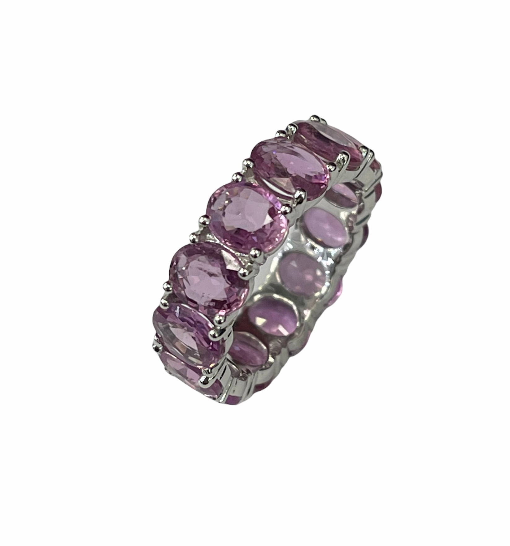 Natural Pink Sapphire Oval Shape Eternity Gem Ring Size 6.5