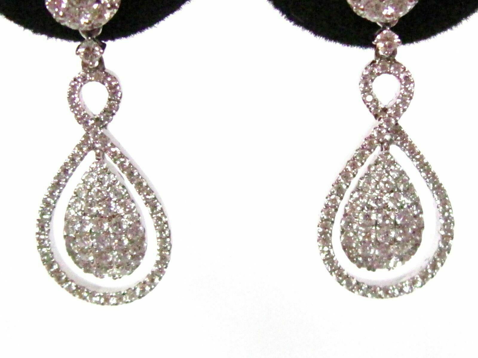 1.68 TCW Round Cut Diamond Pear-Shape Earrings F-G Push Back 18k White Gold