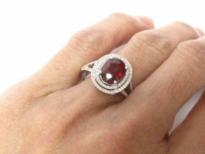 2.84 TCW Oval Shape Ruby w/ Diamond Accents Cocktaill Ring Size 7 14k White Gold