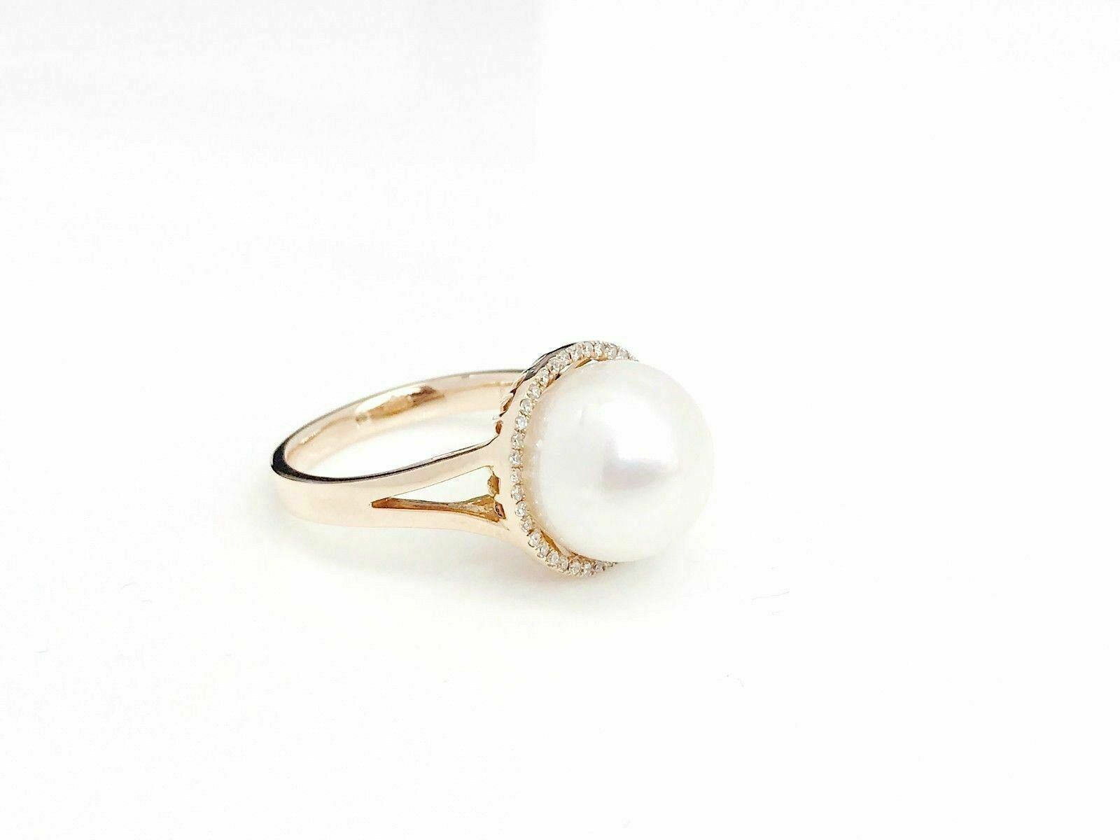 11 mm Pearl (Pink/White )Diamond Halo Ring 14K Gold (White/Rose)