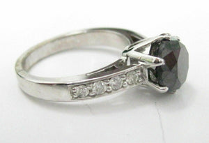 3.26 TCW Handmade Round Black Diamond Solitaire Engagement Ring Size 6.5 18kt