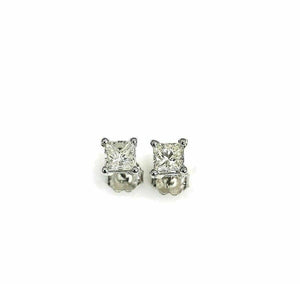 Natural 0.97 Carats t.w. Princess Cut Diamond Stud Earrings 14K White