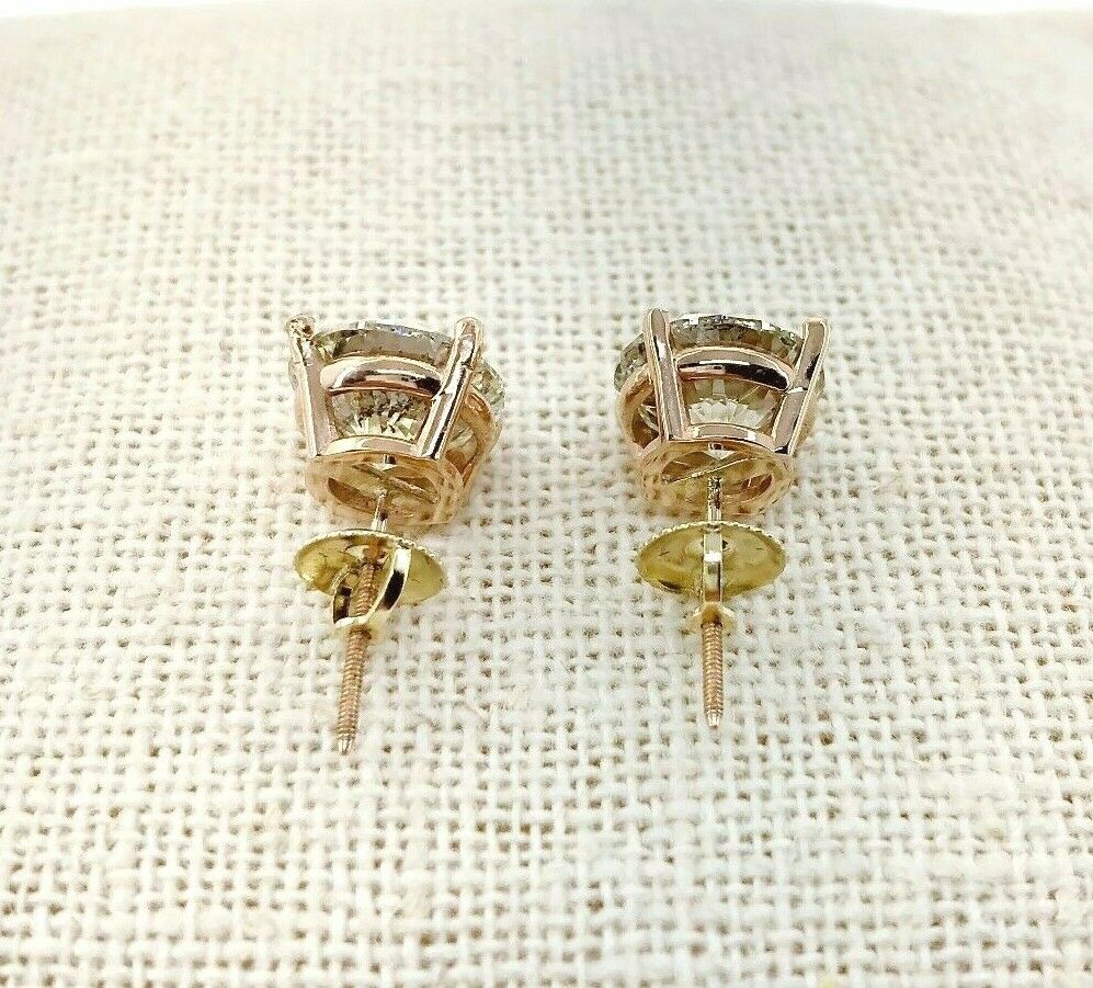 6.19 Carats EGL K SI2 AGS K SI2 Round Diamond Stud Earrings 14K Rose Gold