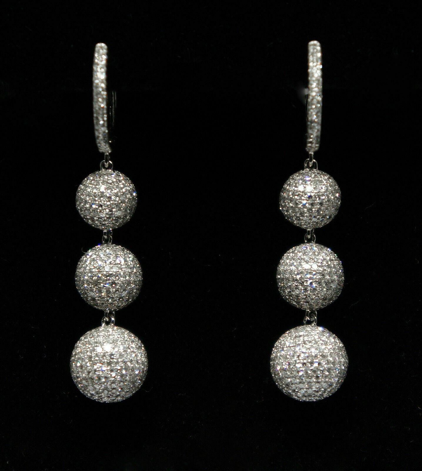 FINE 14K White Gold 5.50 ct Pave Diamond Drop Earrings