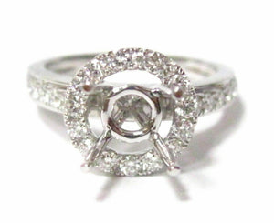 Fine 4 Prongs Semi-Mounting Round Diamond Ring Engagement 18k White Gold