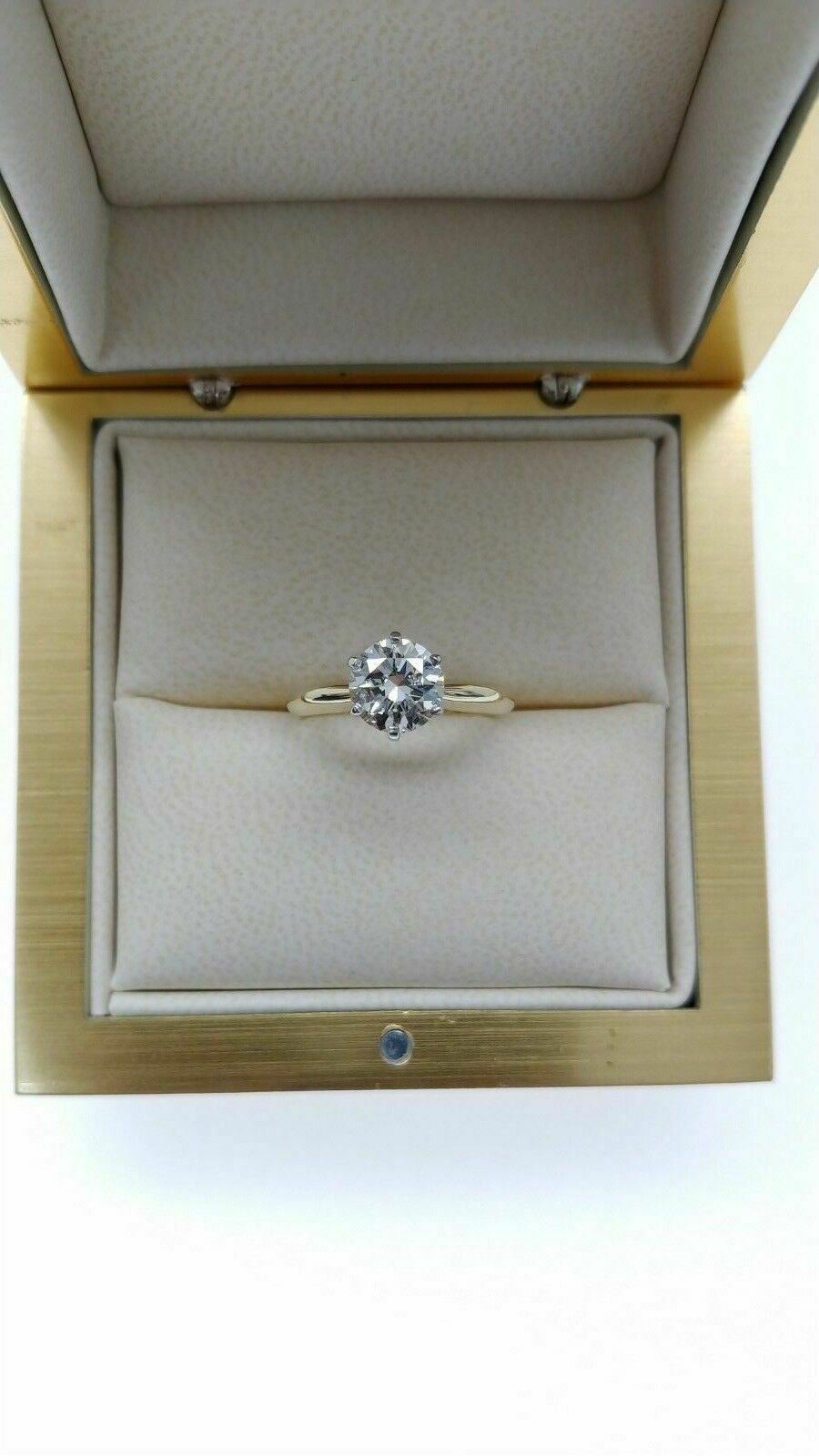 1.11CT AGS Certified J-K/SI2 RBC Diamond Solitaire 14k Yellow Gold Ring