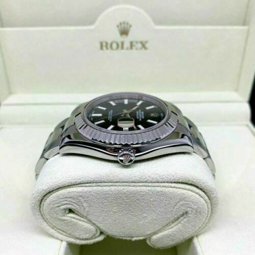 Rolex 41MM Datejust II Watch 18K Fluted Bezel Stainless Steel Ref 116334 w Box