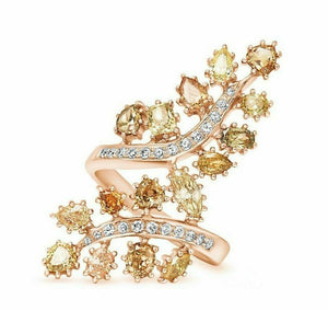 3.23 TCW Multi Color Diamond Leaves w Accent 18k Rose Gold Luxury Ring Size 6.25