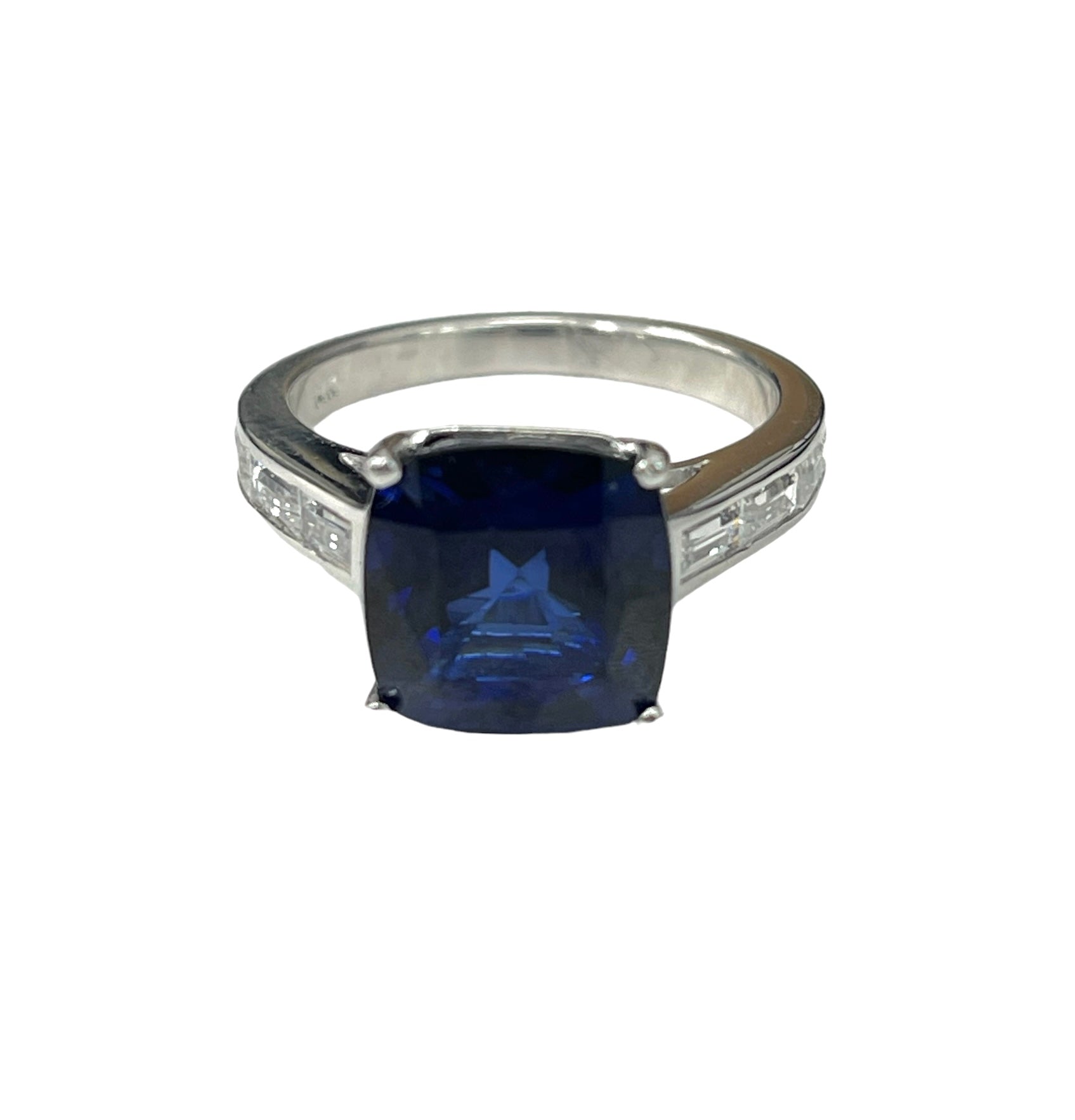 Blue Sapphire Cushion Cut Gem Diamond Ring 14kt White Gold
